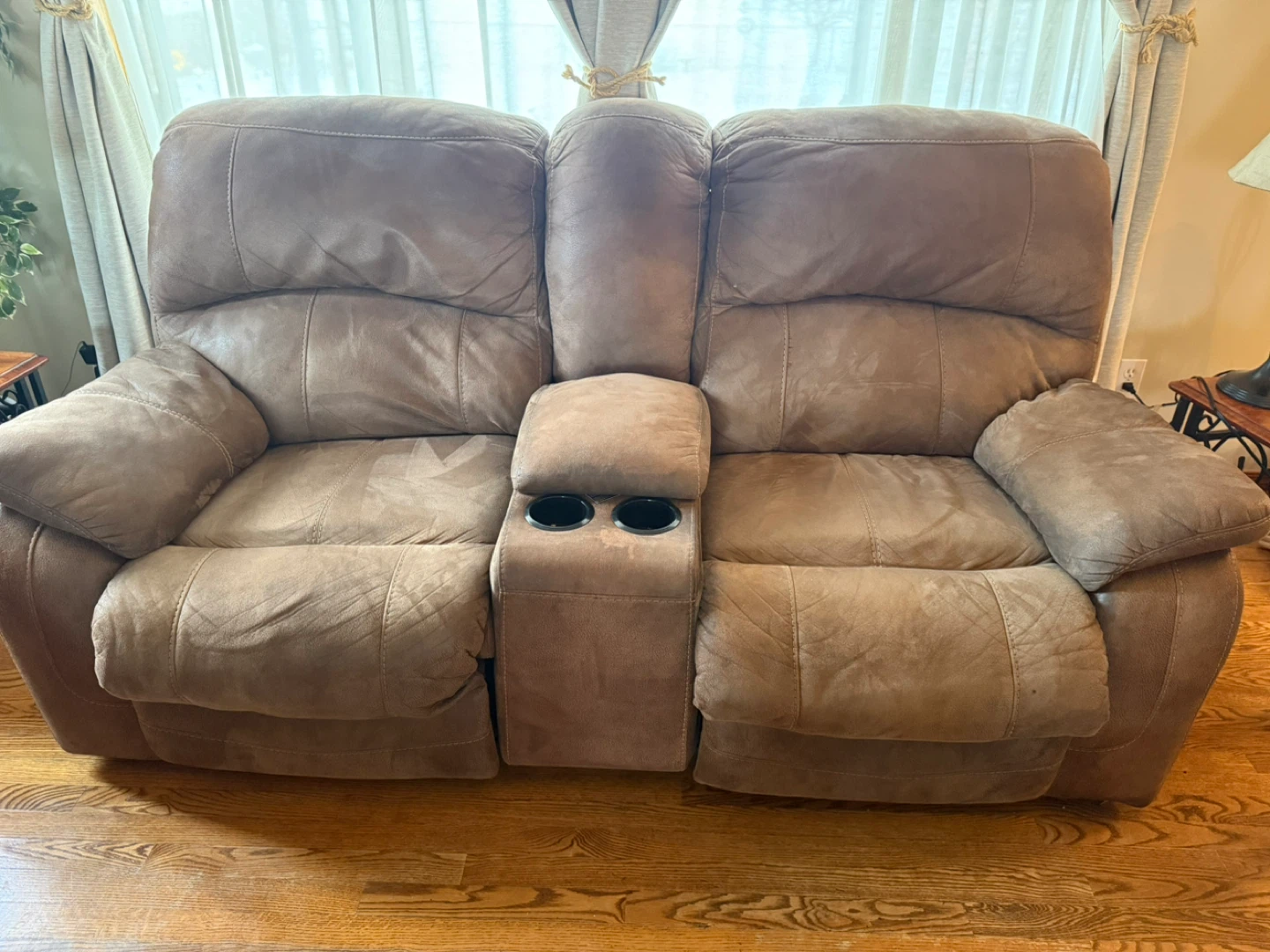 Brown Loveseat Recliner with Cup Holders