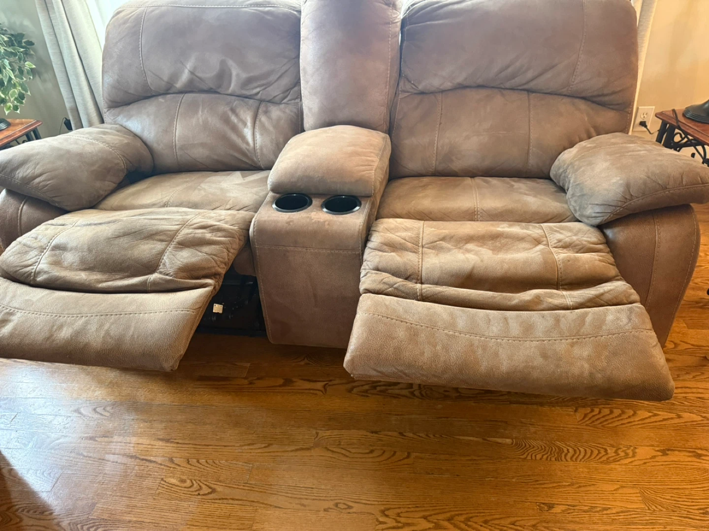 Brown Loveseat Recliner with Cup Holders - photo 3