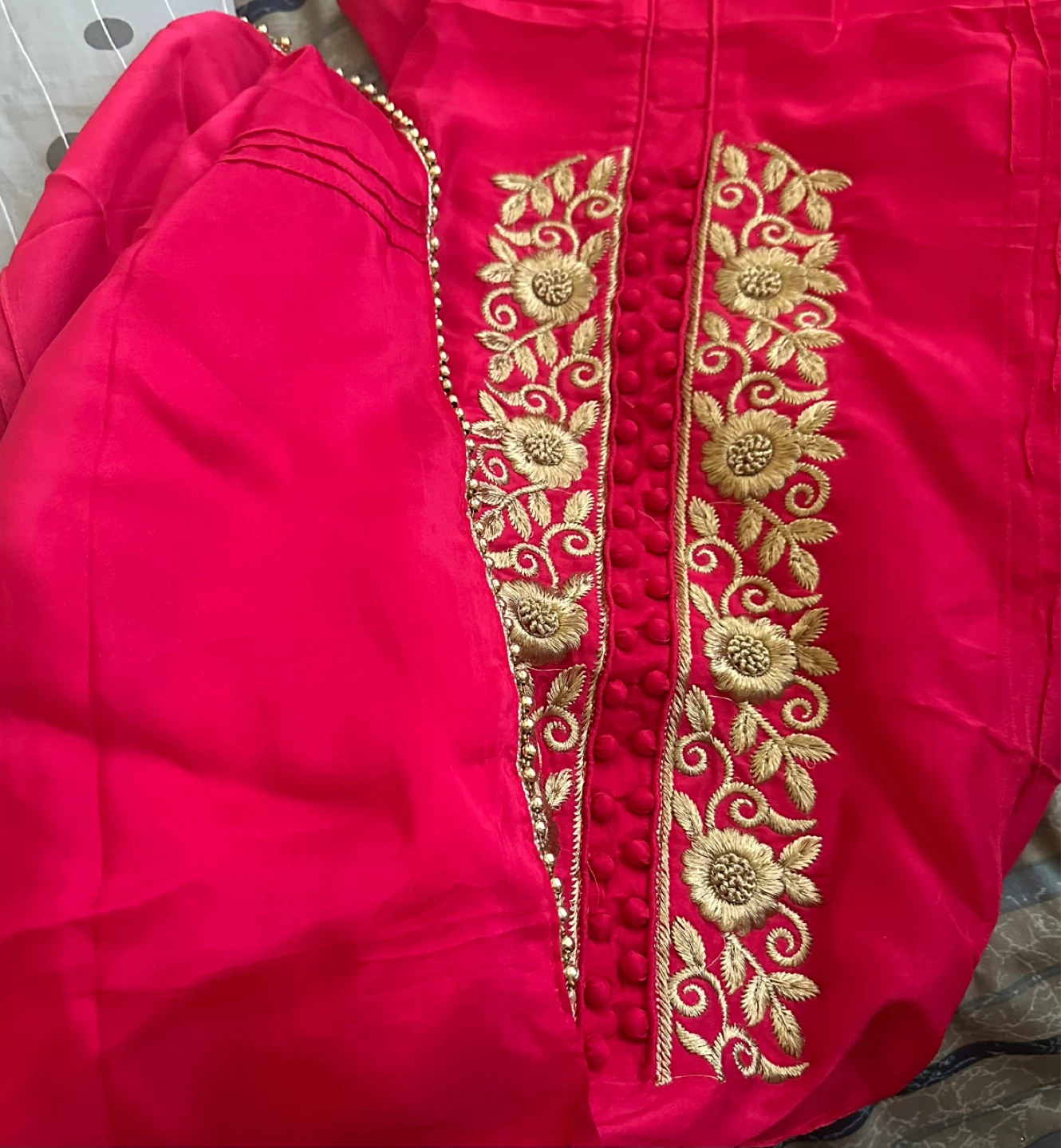 Red Kurti with Gold Embroidery