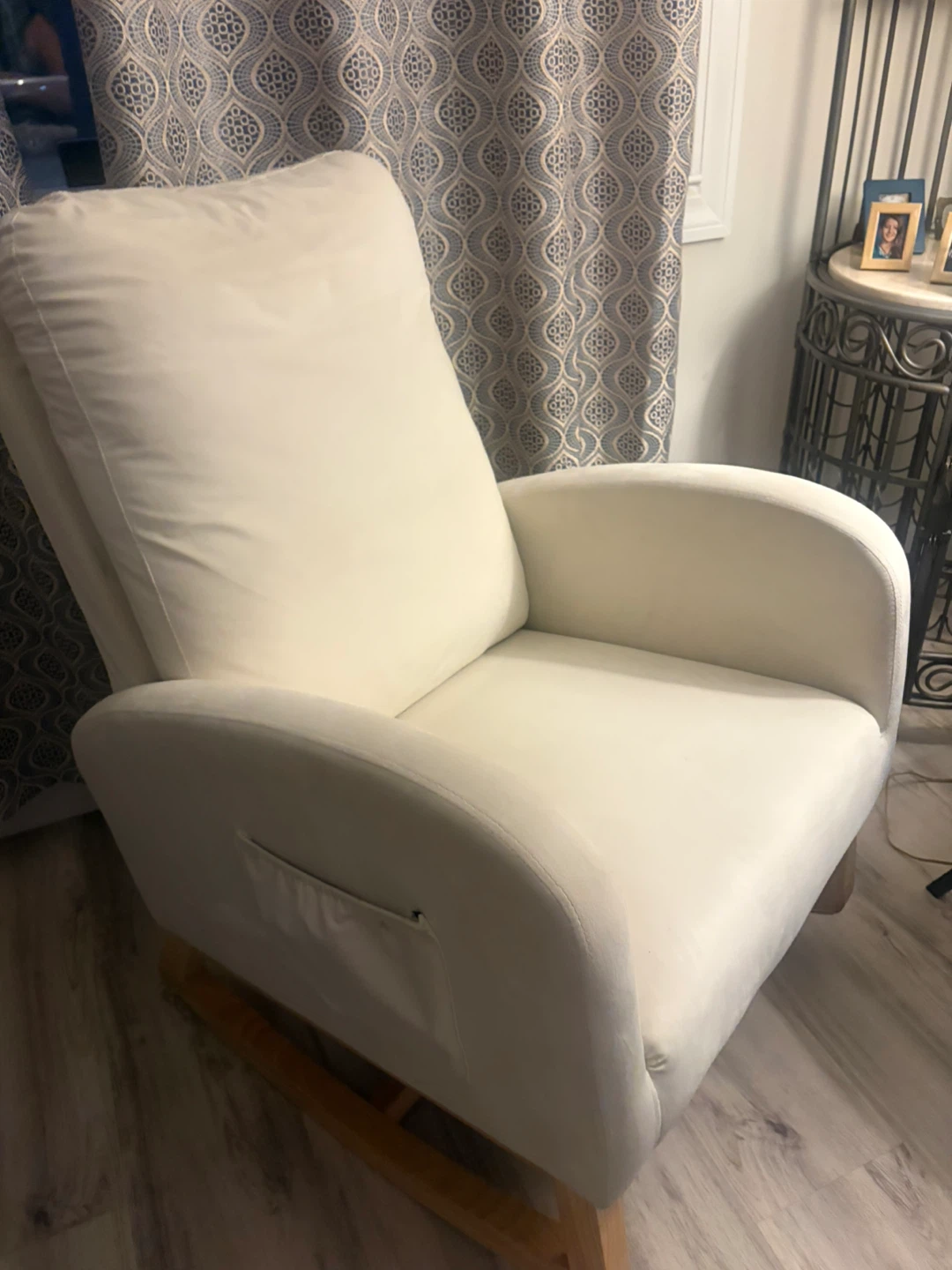 White Upholstered Rocking Chair with Wooden Base - photo 4
