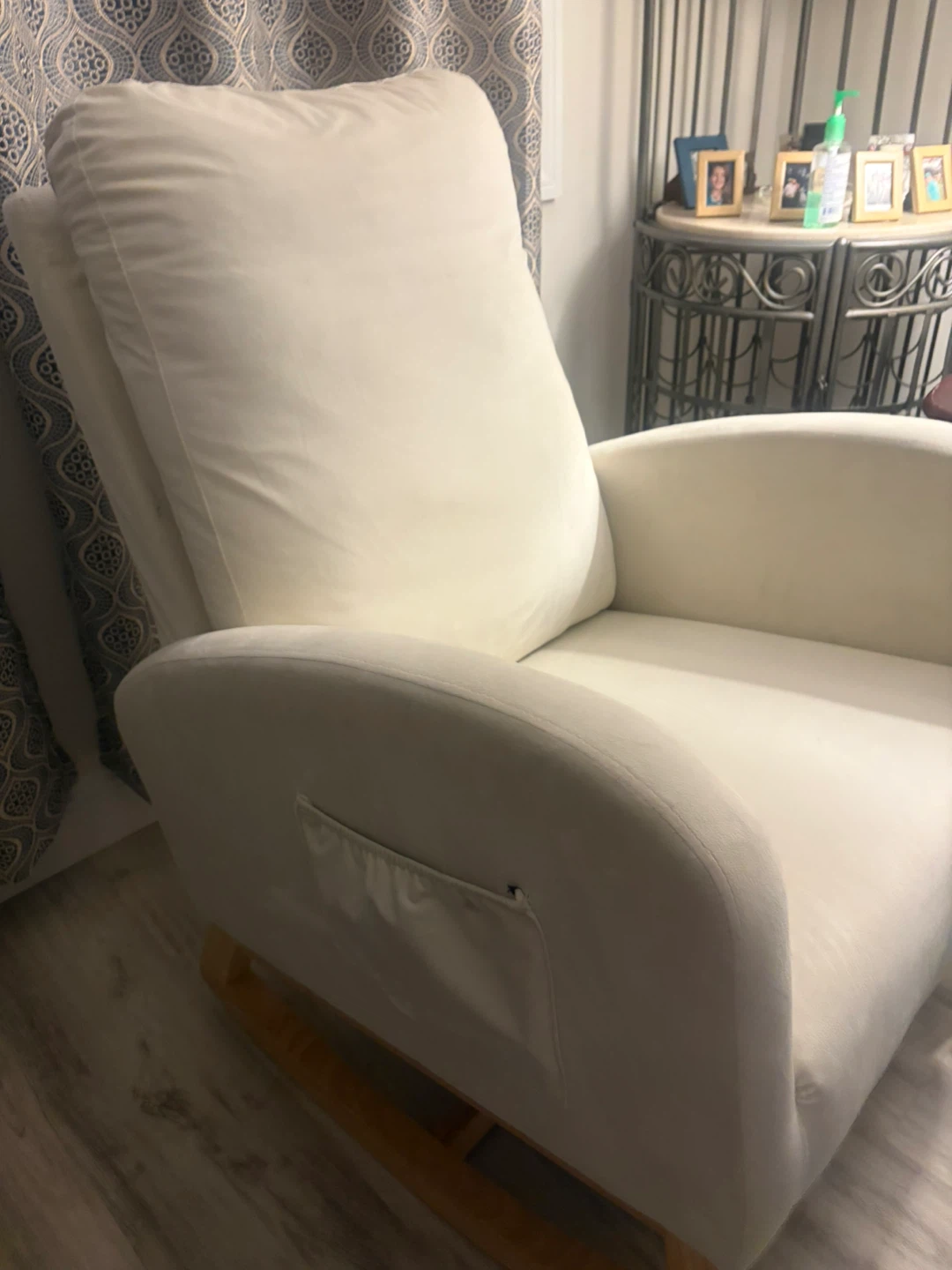 White Upholstered Rocking Chair with Wooden Base - photo 5