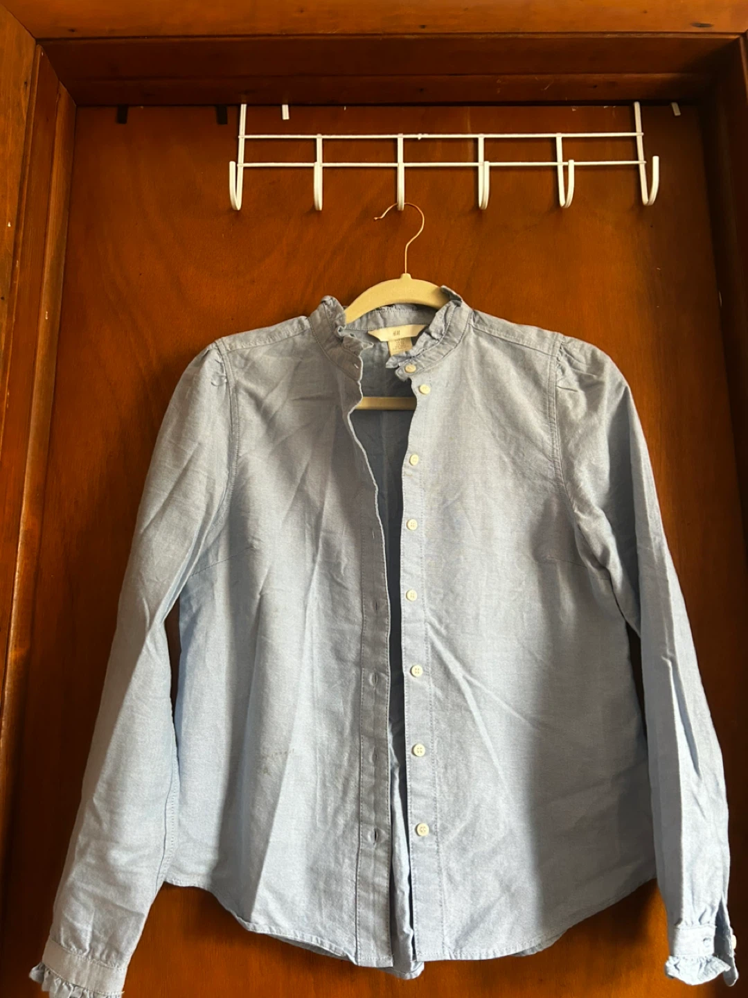 H&M Blue Button-Up Ruffle Collar Shirt