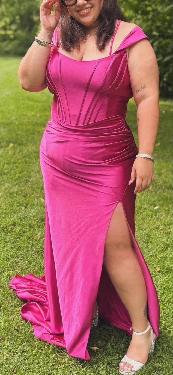 Pink Corset Maxi Dress with Thigh-High Slit