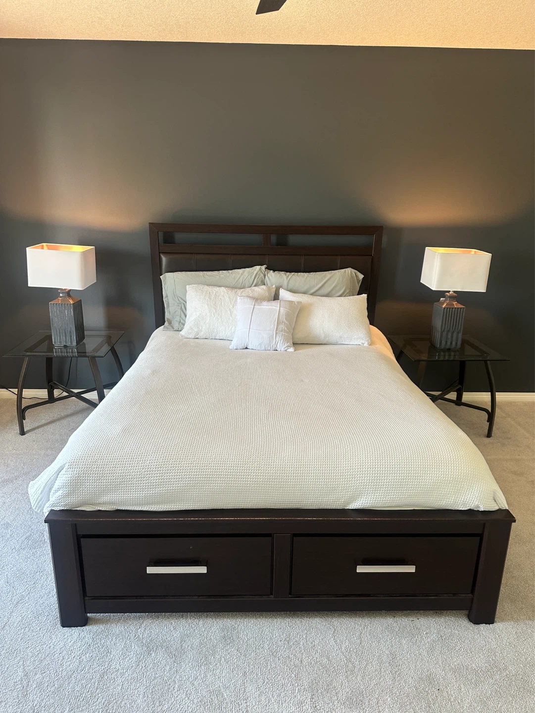 Dark Brown Queen Bed Frame with Drawers