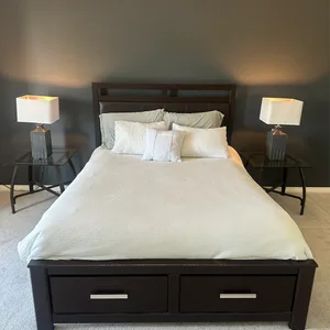 Dark Brown Queen Bed Frame with Drawers