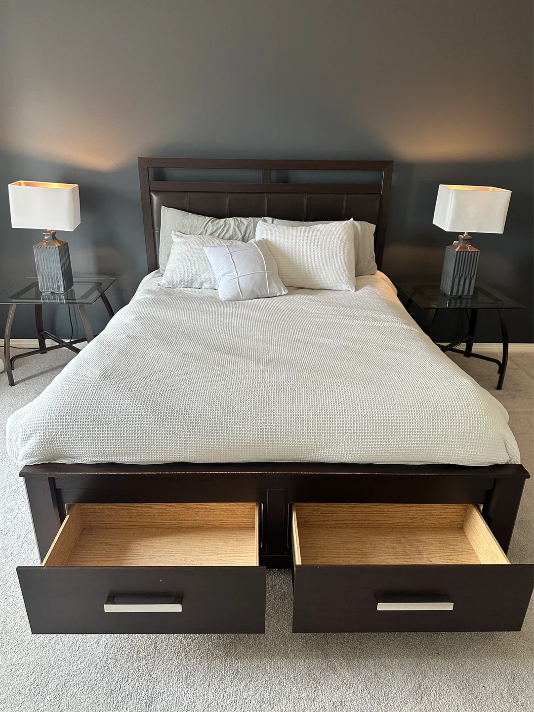 Dark Brown Queen Bed Frame with Drawers - photo 3