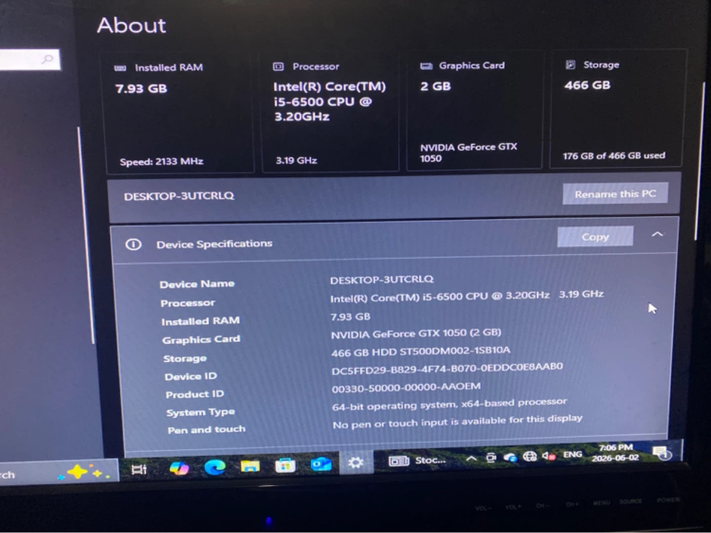 Lenovo Desktop PC Intel Core i5 GTX 1050 8GB RAM 466GB HDD - photo 5