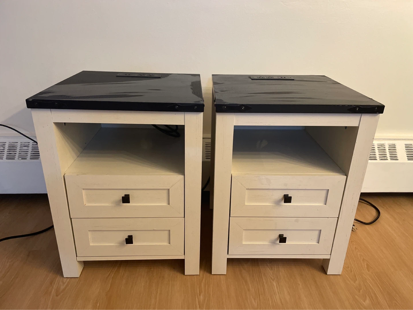 Pair of Cream and Black Bedside Tables