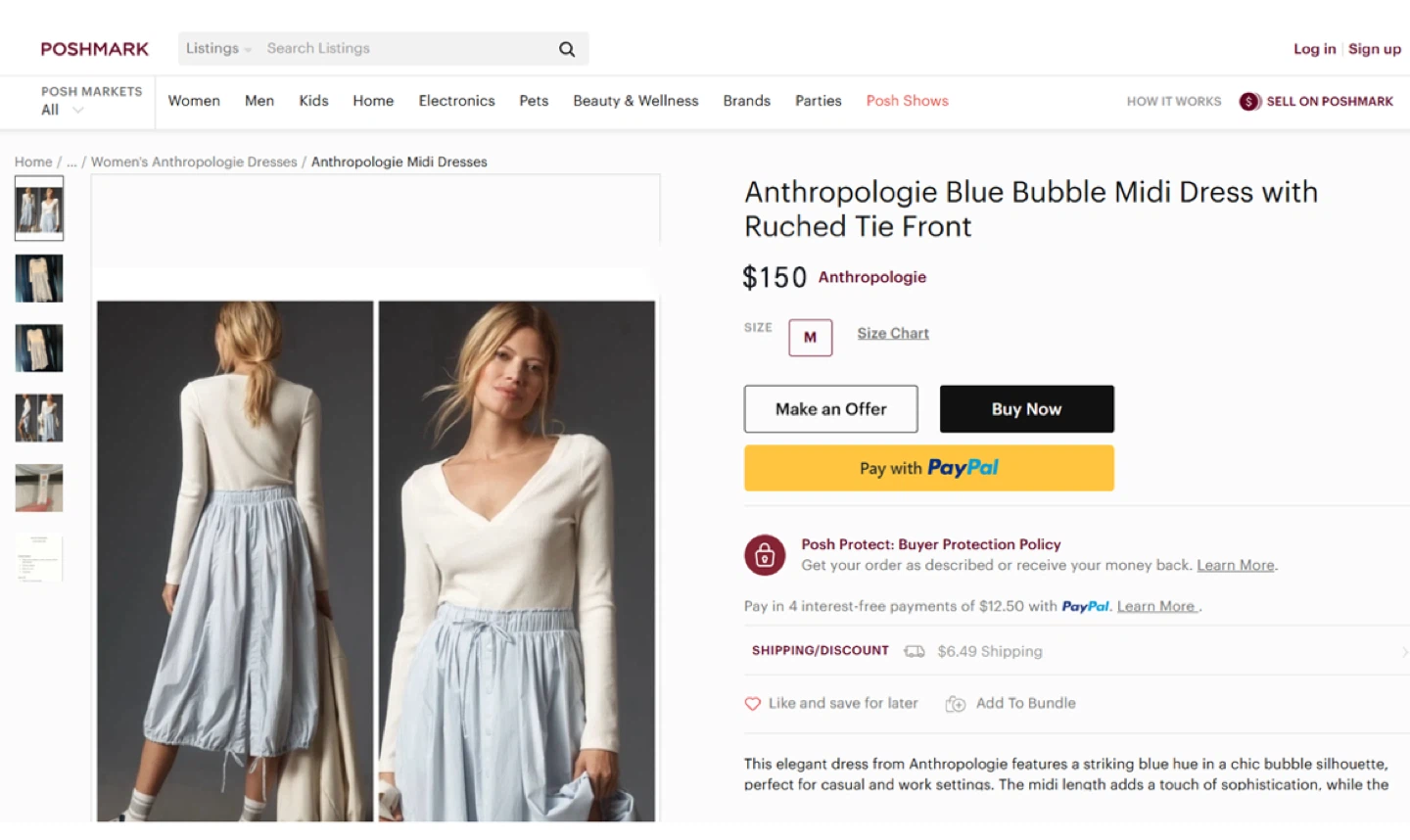 Anthropologie Blue Bubble Midi Dress-SIZE XS - photo 5