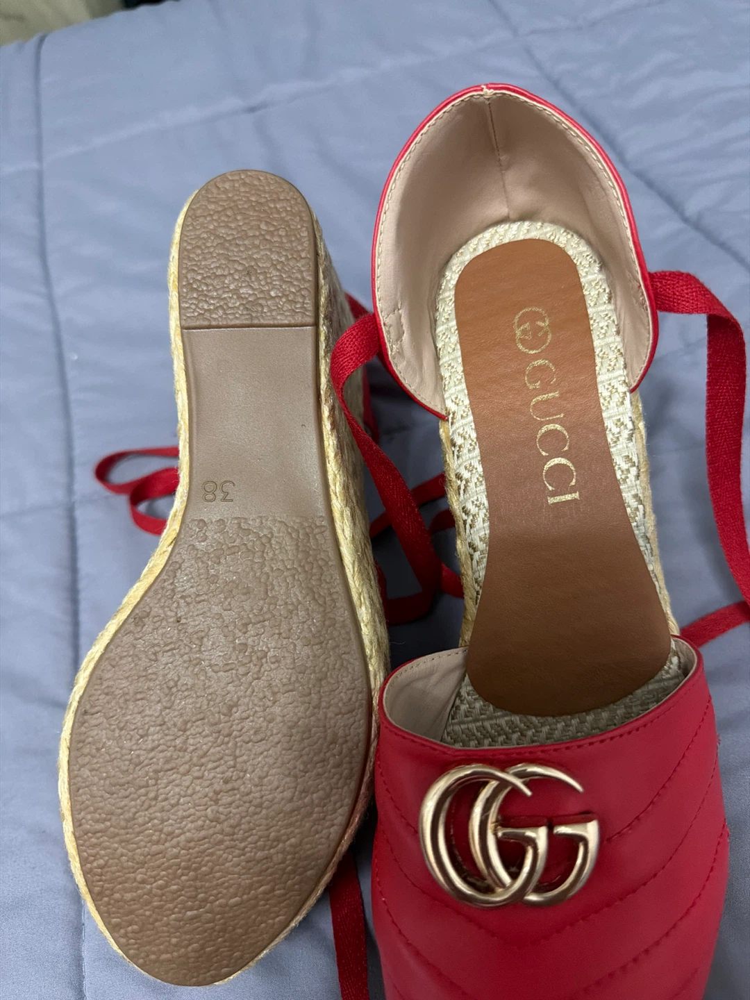 Gucci Red Espadrille Wedge Sandals - photo 2