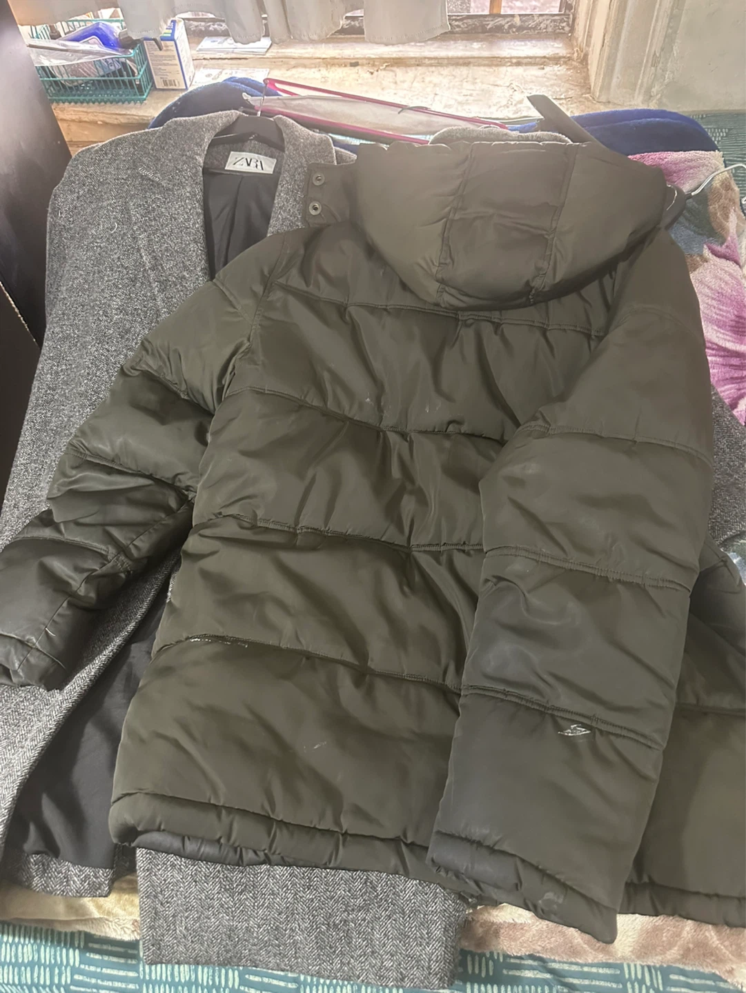 ZARA Grey Tweed Coat & Black Puffer Jacket - photo 2