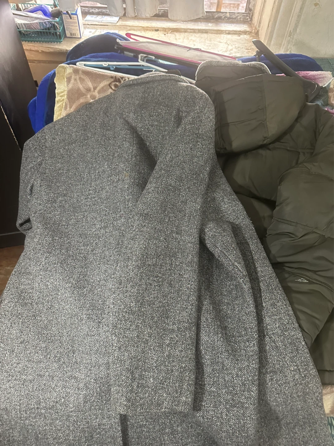 ZARA Grey Tweed Coat & Black Puffer Jacket