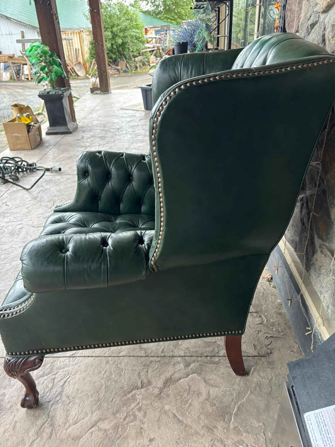 Green Leather Wingback Chair - photo 2