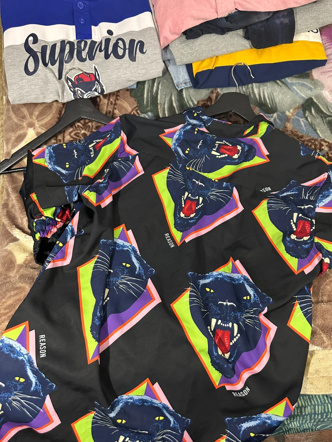 Reason Black Panther Print Button-Up Shirt