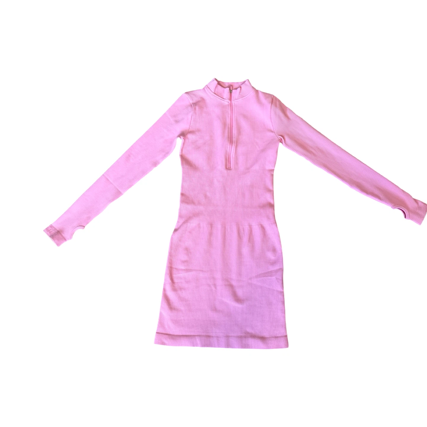 OQQ Pink Ribbed Long Sleeve 1/4 Zip Mini Dress Size S