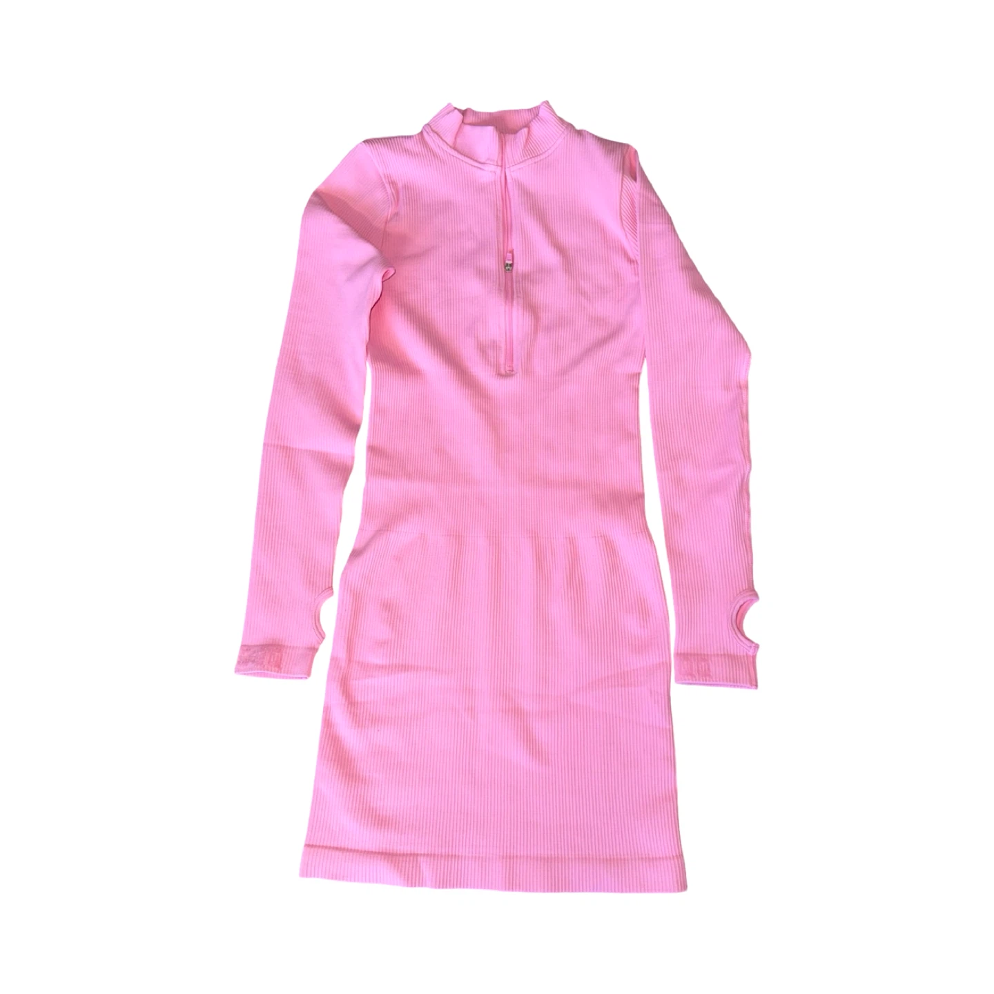OQQ Pink Ribbed Long Sleeve 1/4 Zip Mini Dress Size S - photo 3