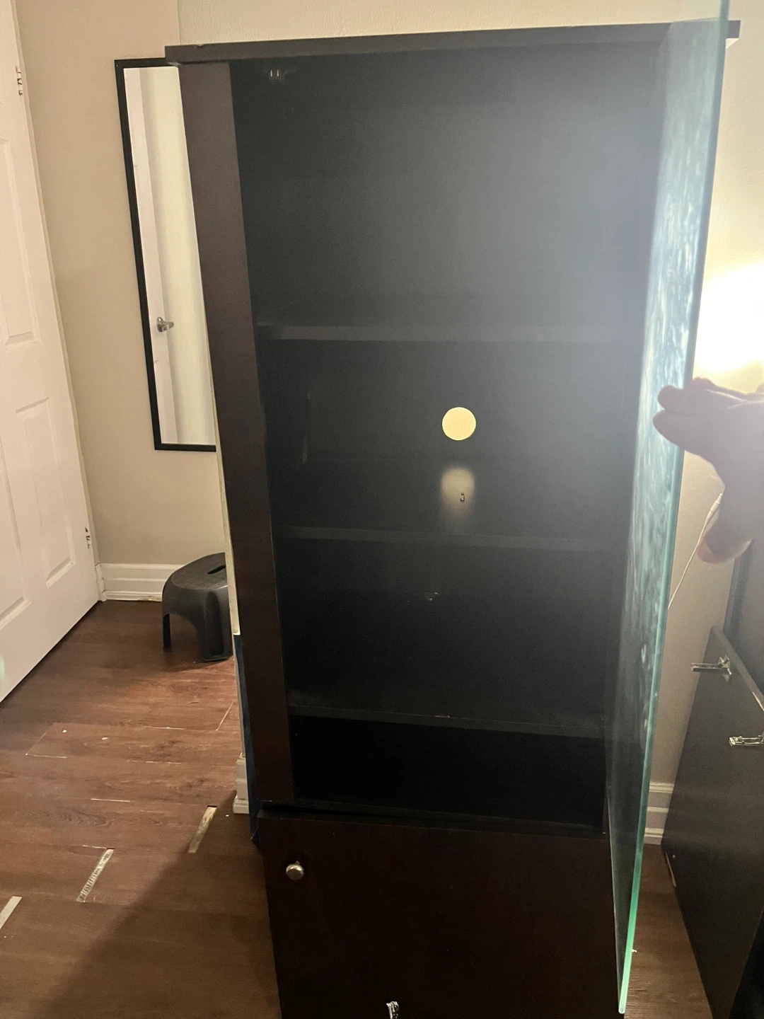 Dark Wood Media Console with Glass Door