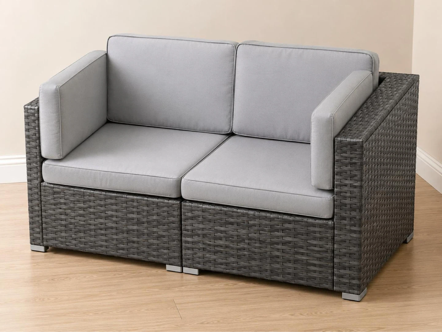 New Grey Wicker Loveseat Sofa with Cushions - photo 4