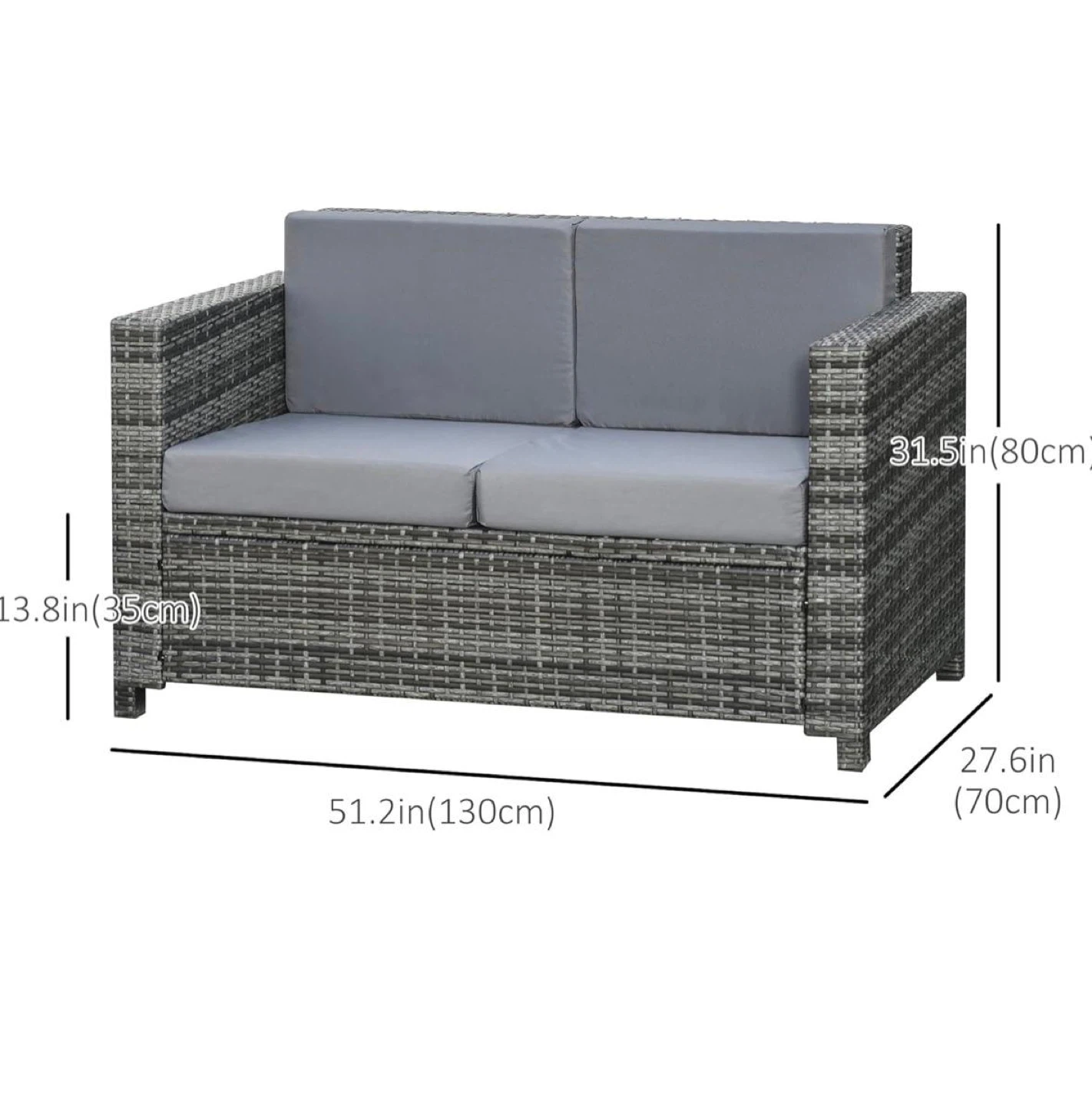 New Grey Wicker Loveseat Sofa with Cushions - photo 2