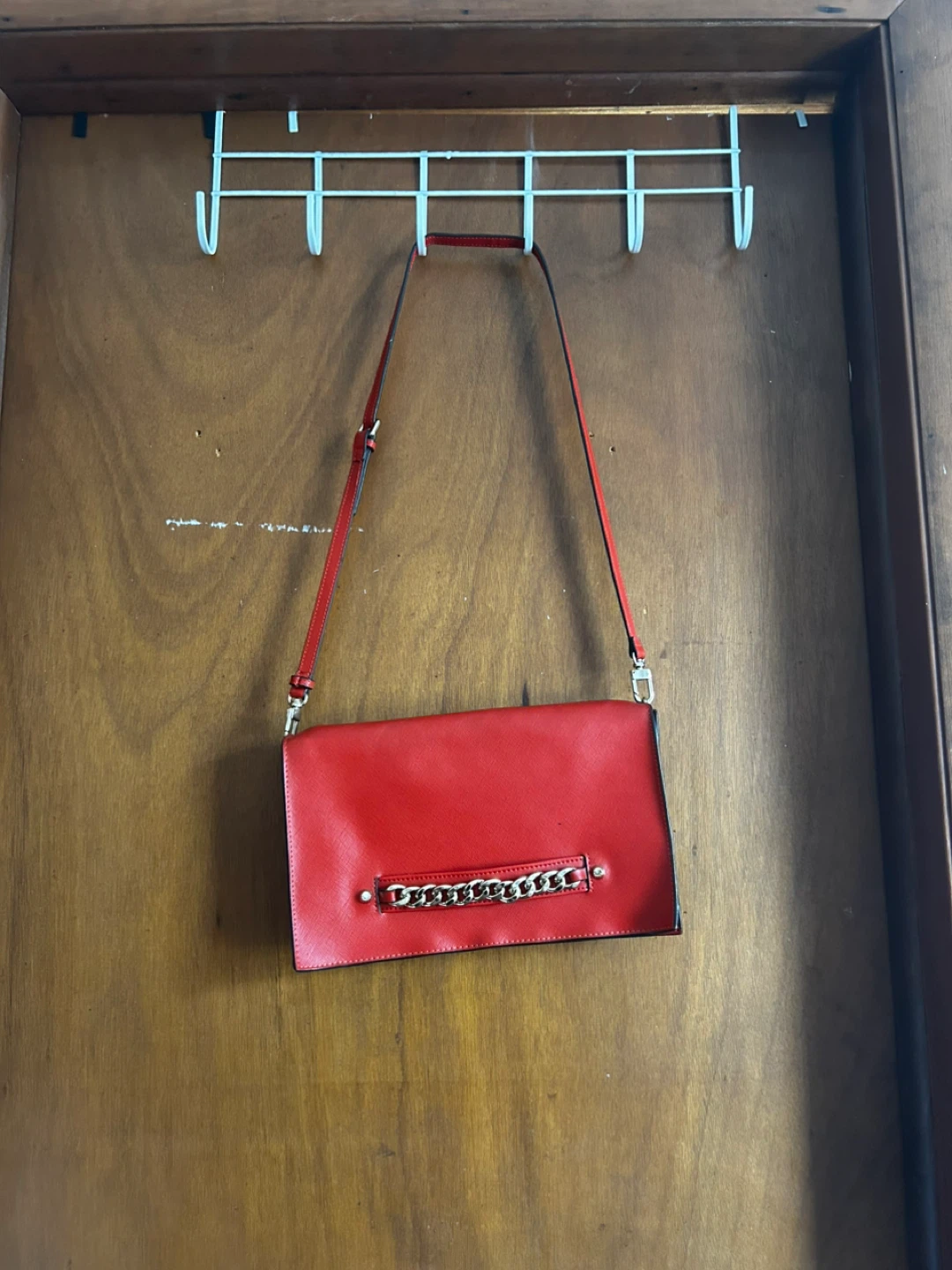 Red Clutch Purse with Chain Detail