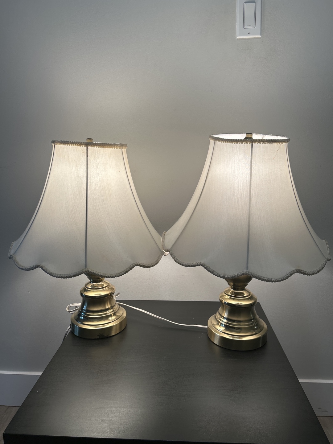 Pair of Brass Table Lamps with White Fabric Shades - photo 3