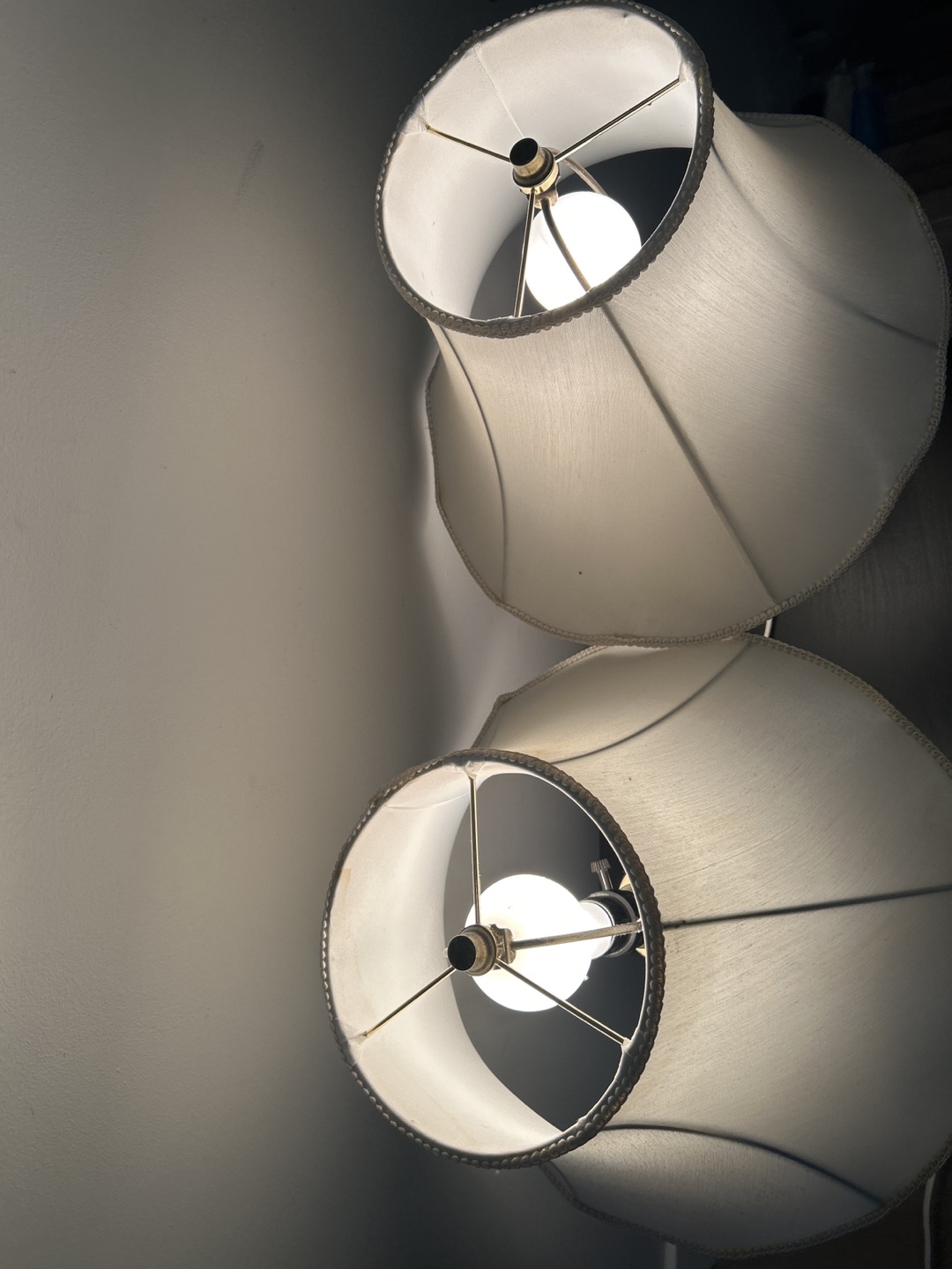 Pair of Brass Table Lamps with White Fabric Shades - photo 5