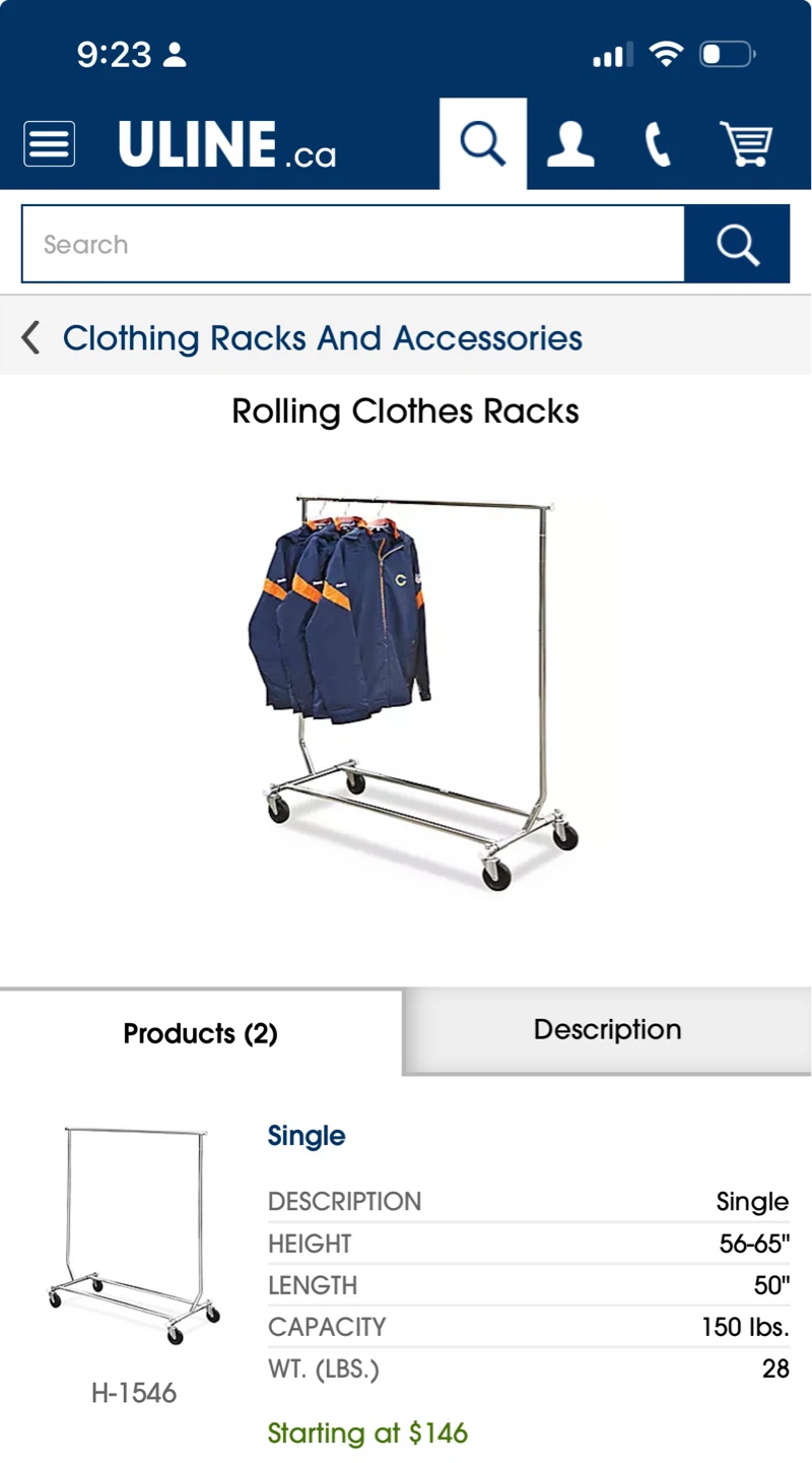 Uline Rolling Clothes Rack