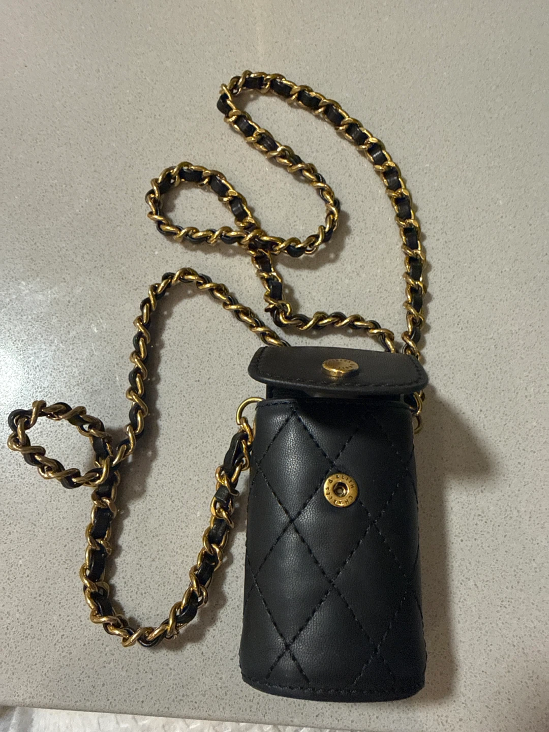 Charles & Keith Black Quilted Pouch with Gold Chain