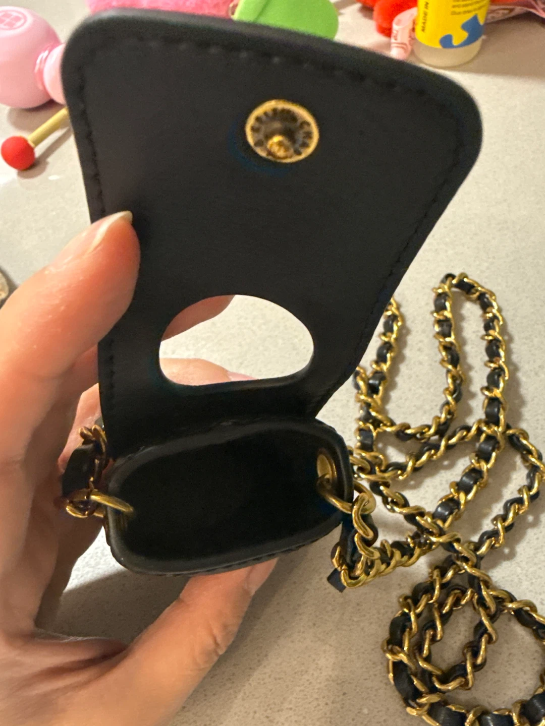 Charles & Keith Black Quilted Pouch with Gold Chain - photo 4
