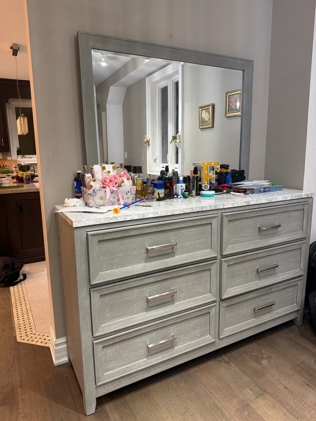 Grey Six-Drawer Dresser with Mirror LEONS FIONA DRESSER