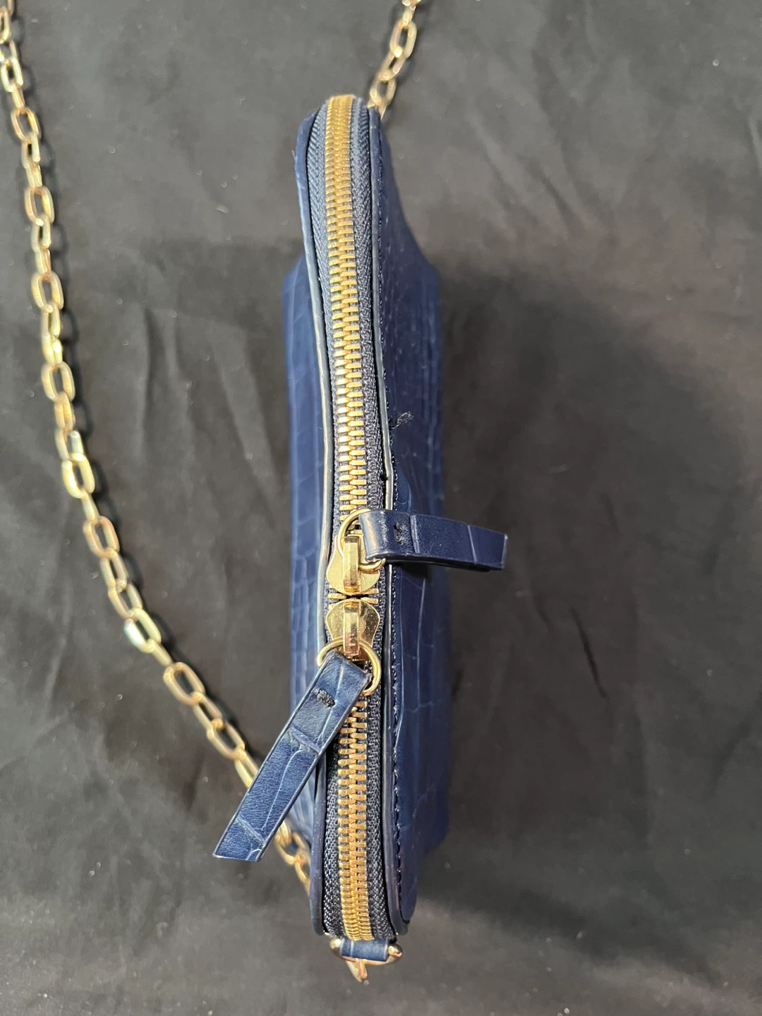 Navy Blue Croc Embossed Shoulder Bag - photo 3