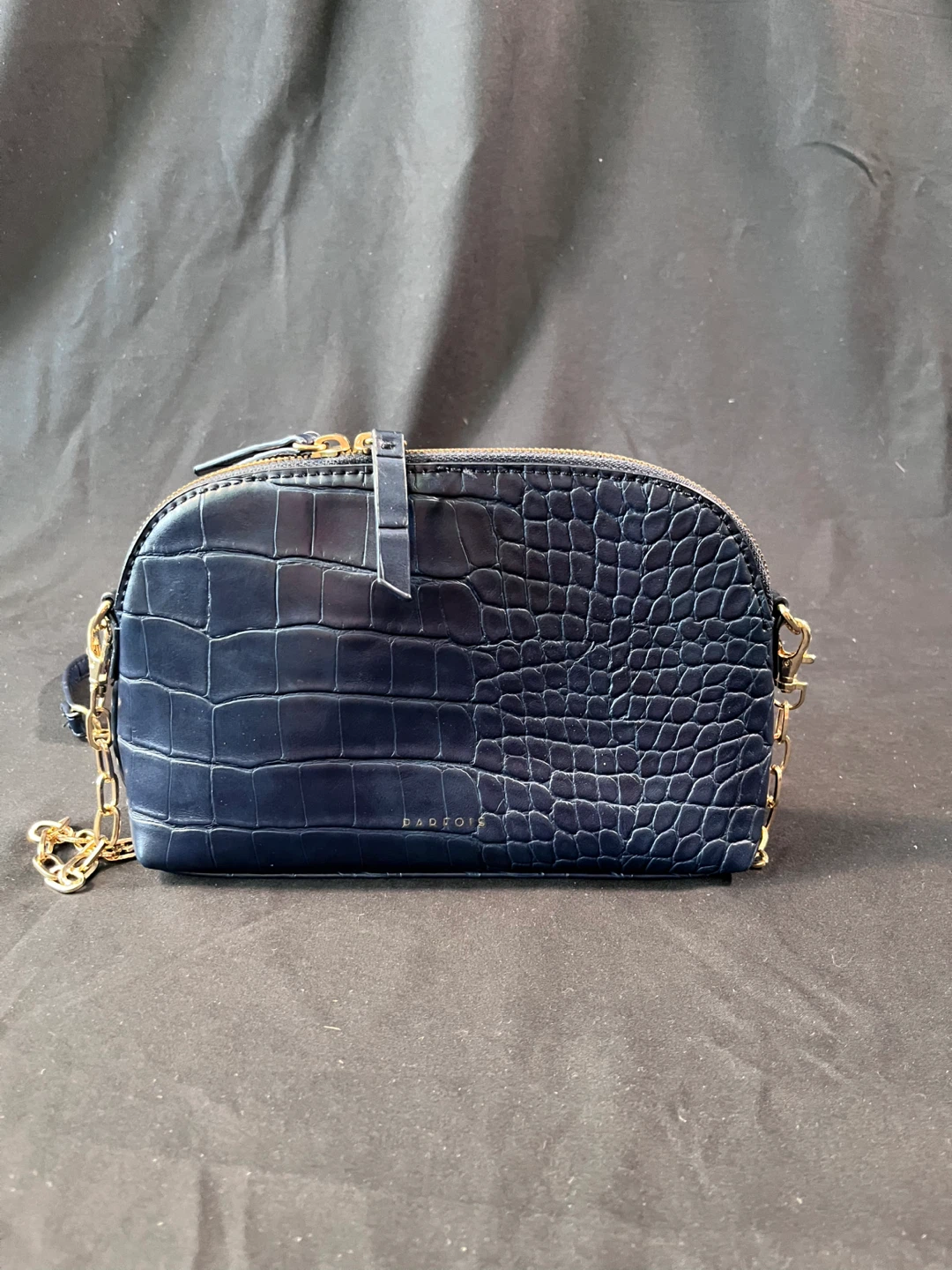 Navy Blue Croc Embossed Shoulder Bag