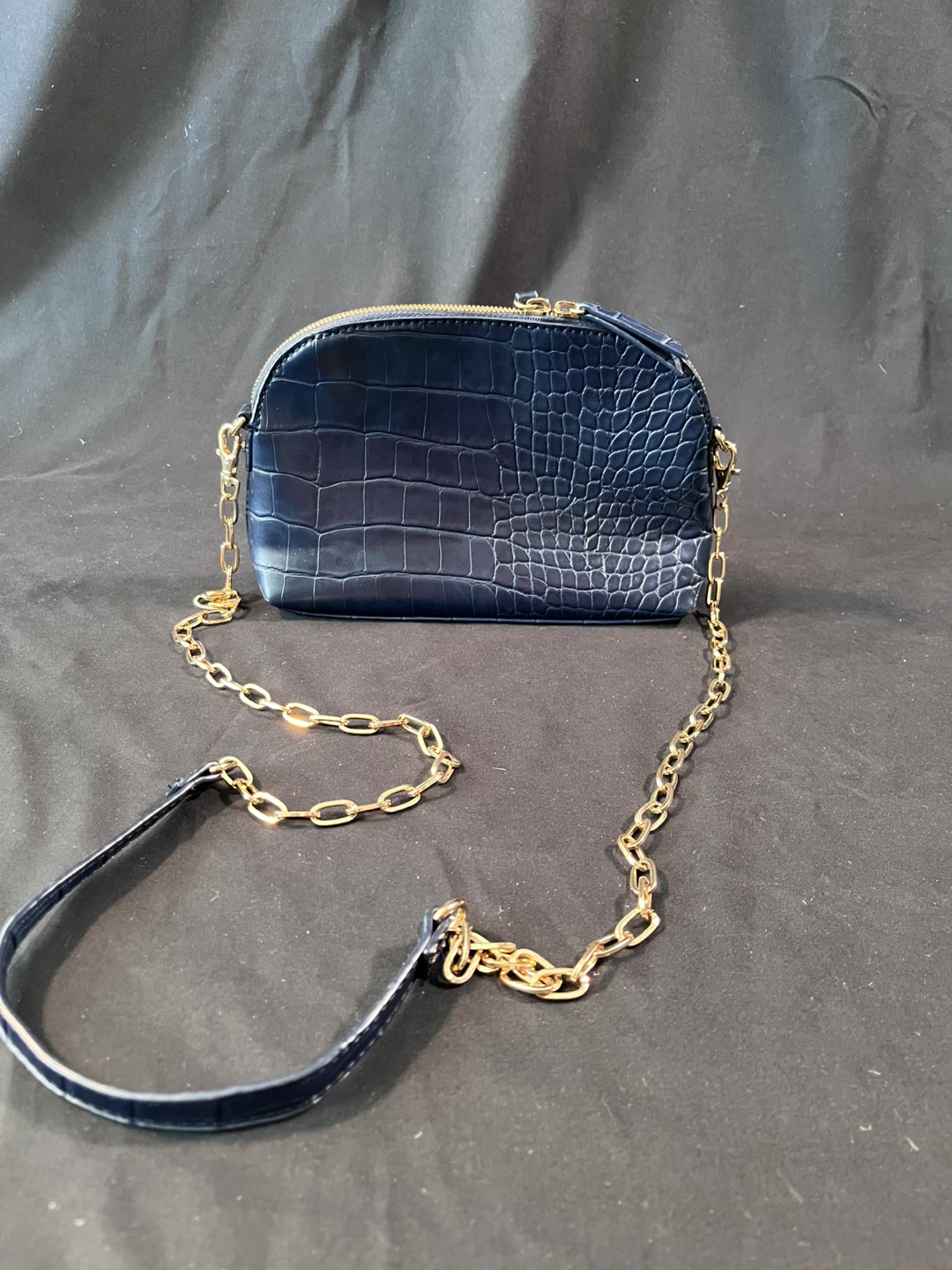 Navy Blue Croc Embossed Shoulder Bag - photo 2