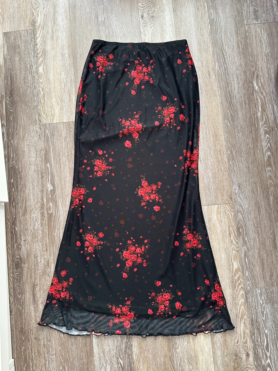 Cider Black Floral Mesh Maxi Skirt Size M