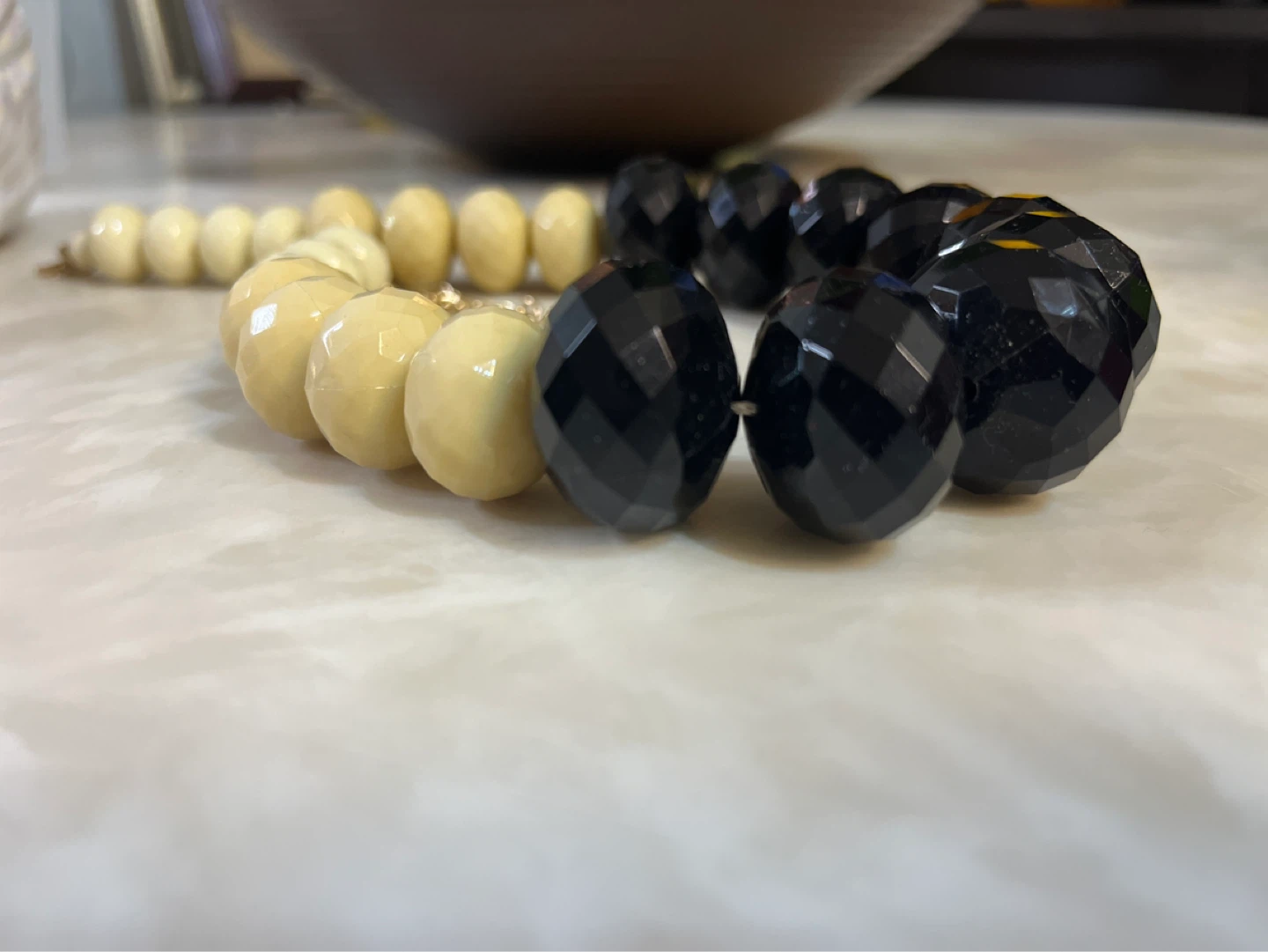 Two-Tone Beaded Necklace - Black & Cream - photo 2