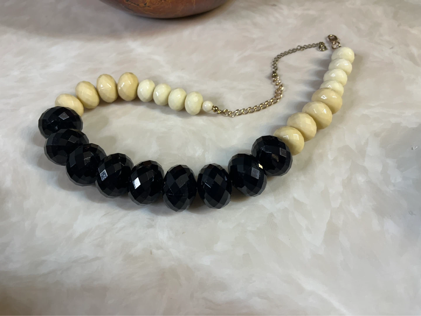 Two-Tone Beaded Necklace - Black & Cream - photo 3