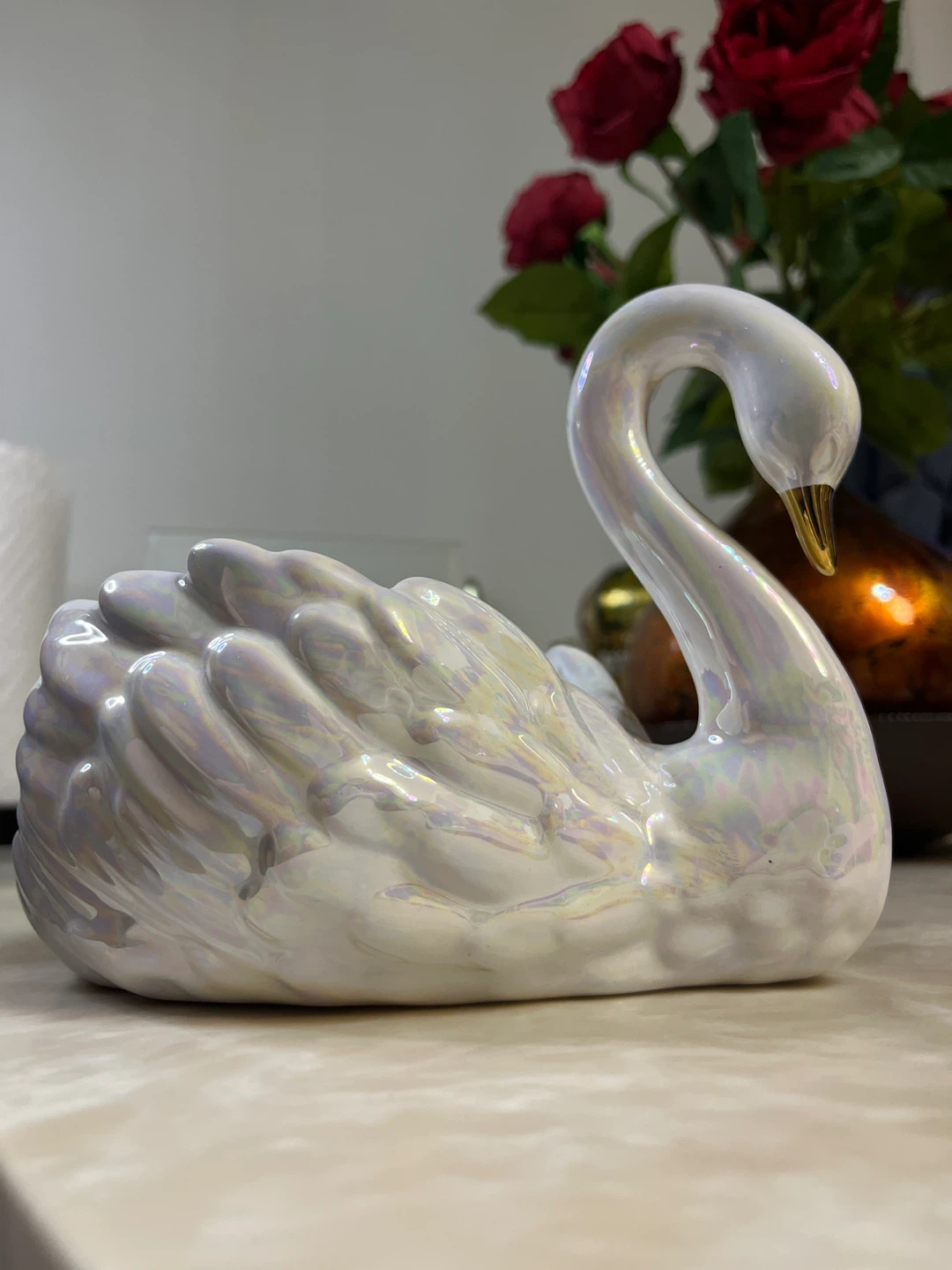 Iridescent Swan Trinket Dish / Candle Holder