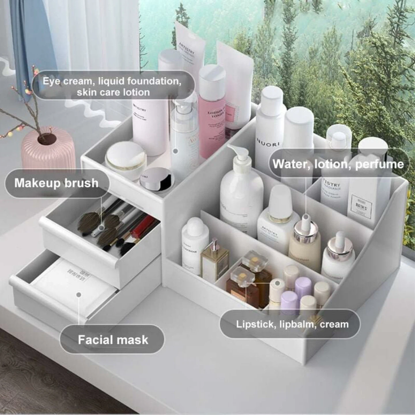 White Makeup and Desk Organizer with Drawers - photo 2