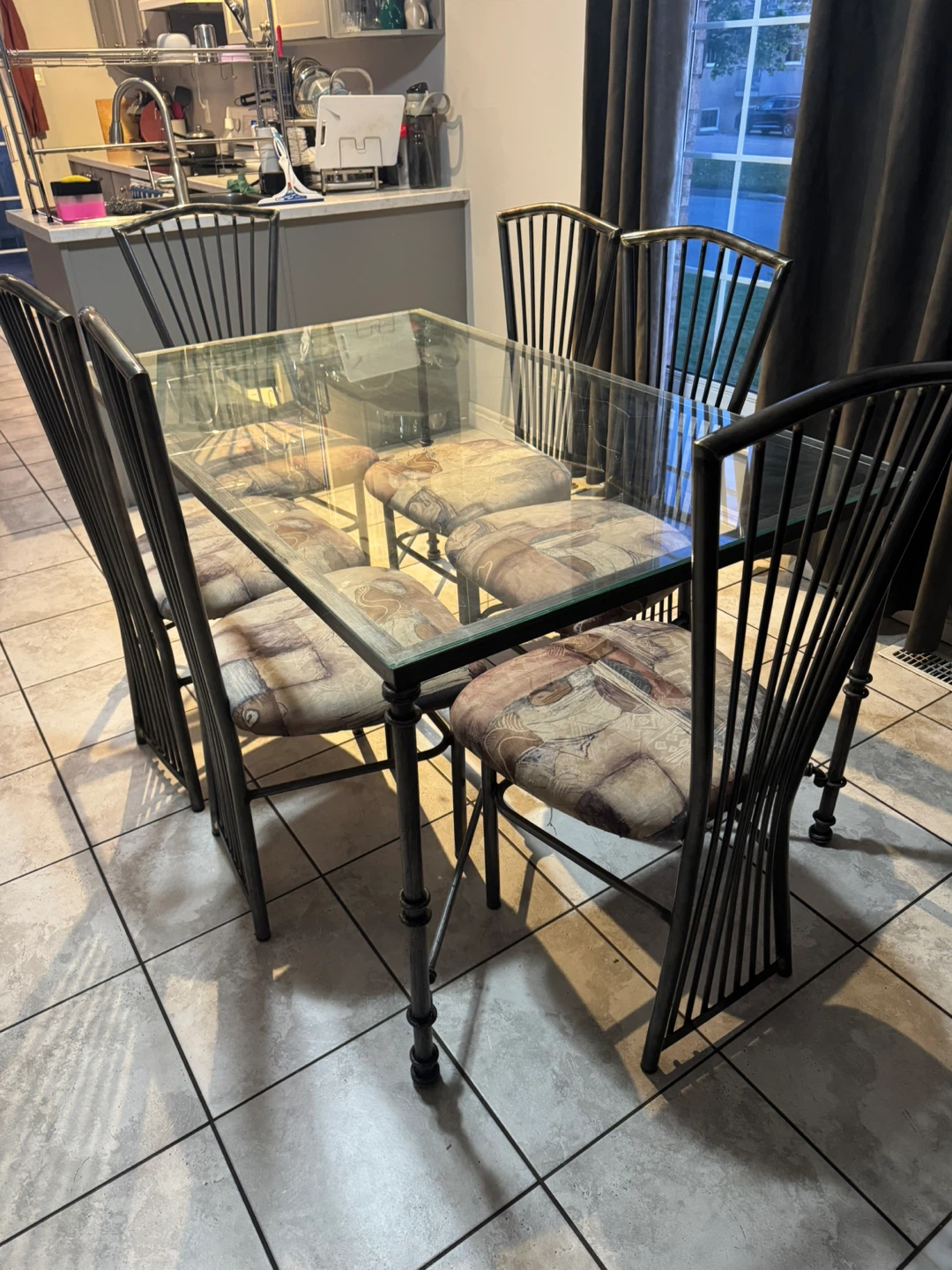 Glass Top Dining Table with 6 Chairs