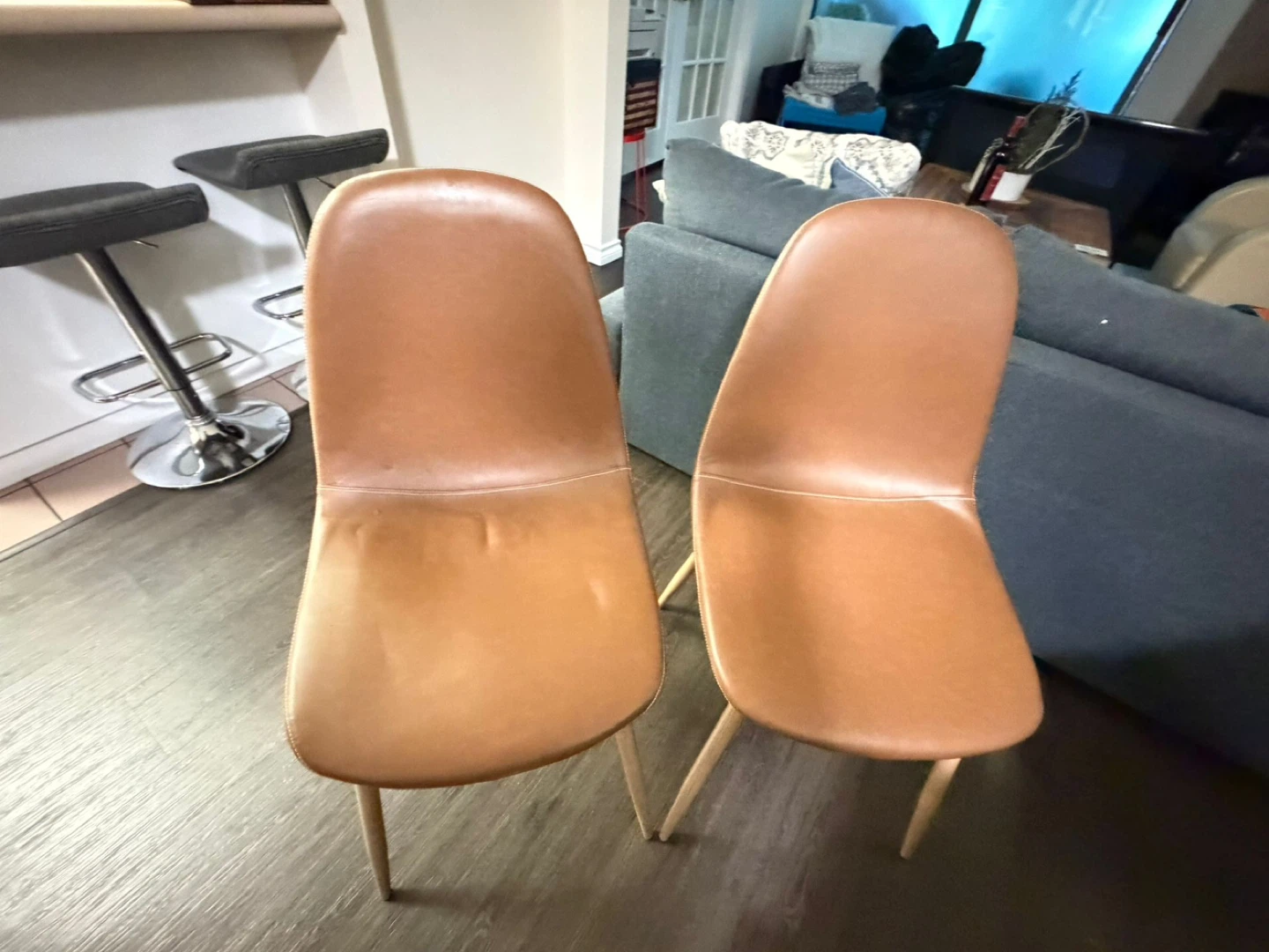 Set of 2 Brown Faux Leather Dining Chairs - photo 2