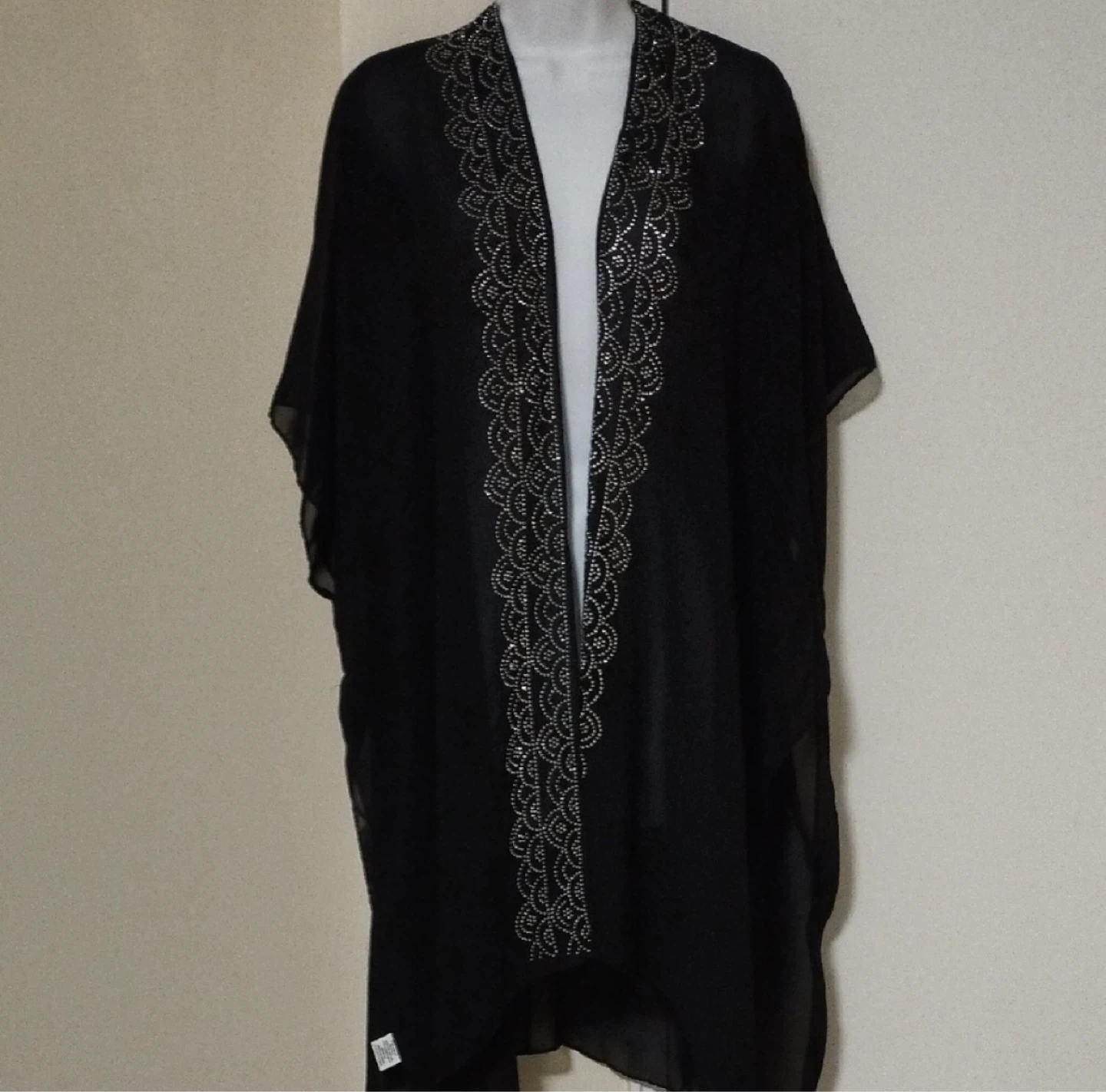 Jessica McClintock Black Embellished Sheer Kimono Cardigan