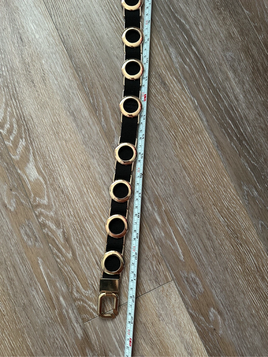 Black elastic belt with gold tone hardware - photo 5