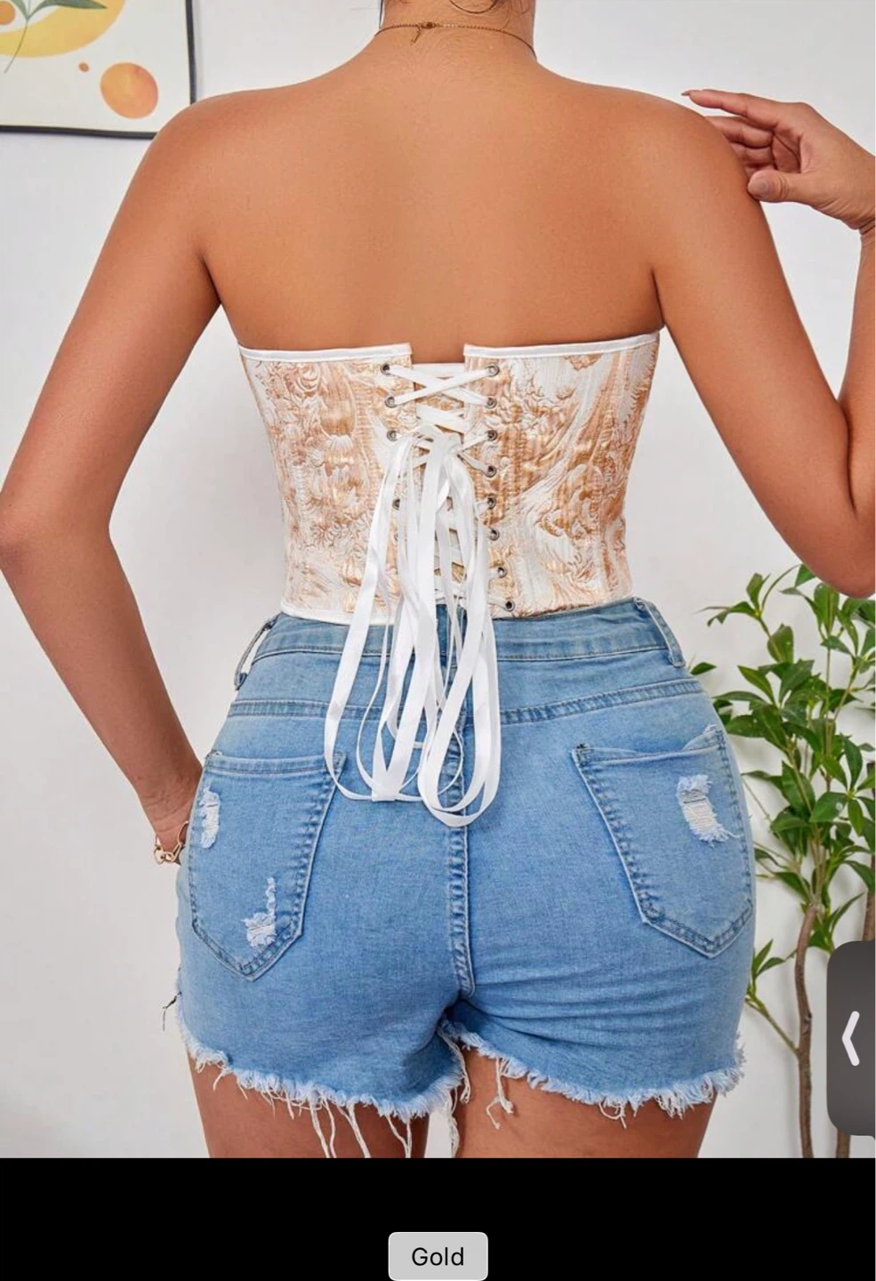 Gold Floral Corset Top- Small - photo 2