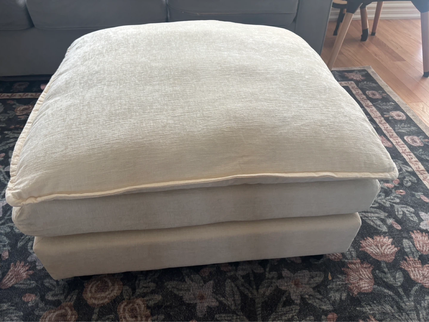 Cream Upholstered Ottoman/Footstool- AS IS
