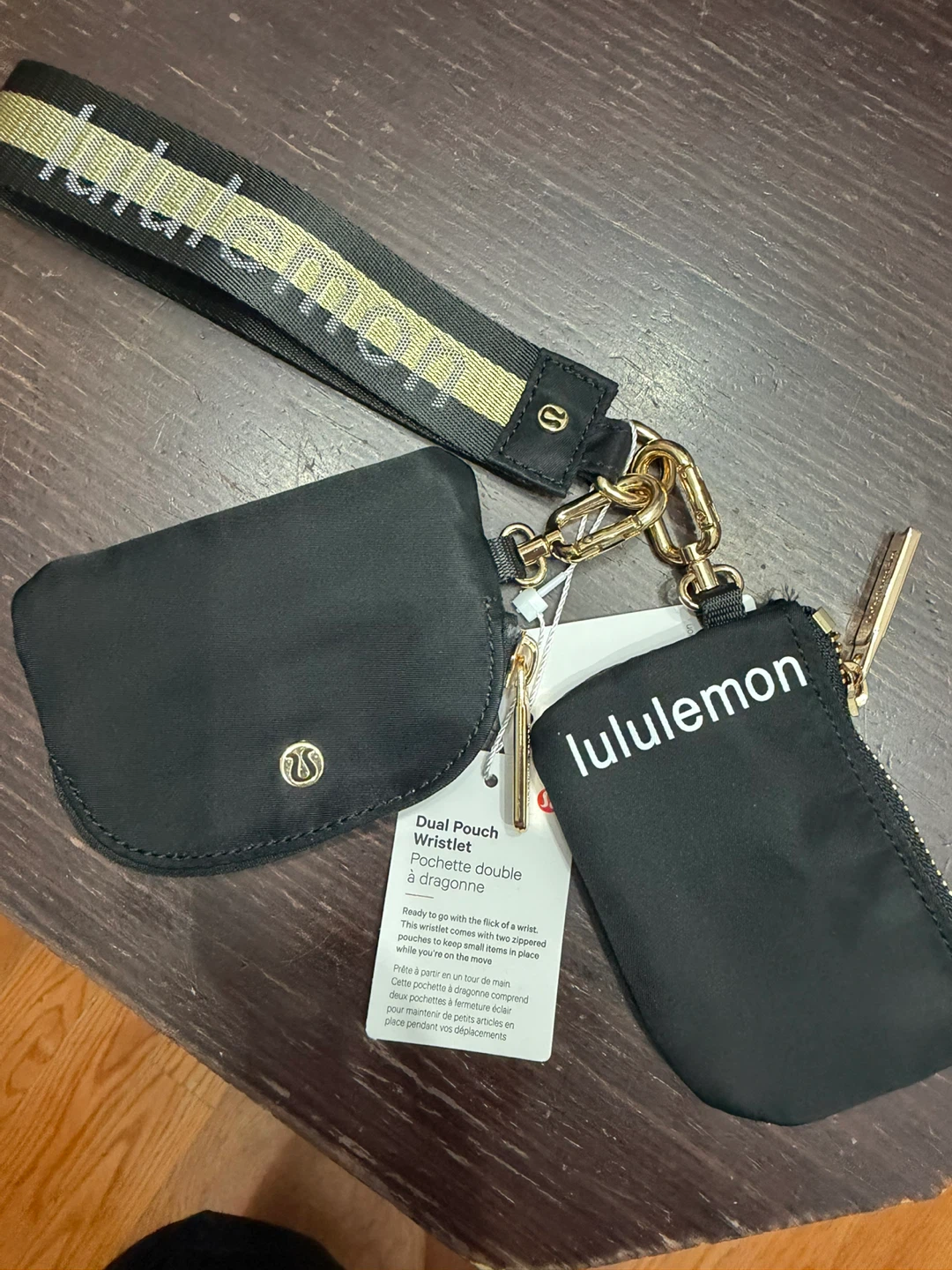 Lululemon Dual Pouch Wristlet - Black and gold hardware