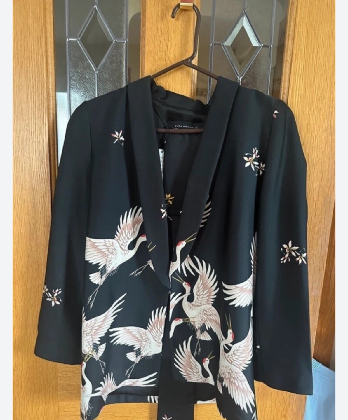 Zara Woman Black Crane Print Blazer Size S