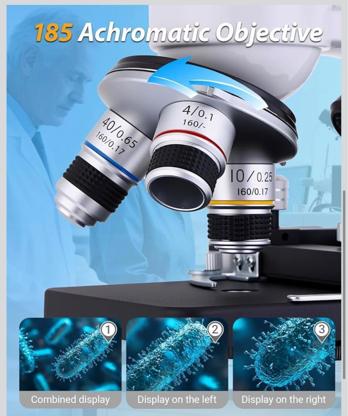 Microscope with 4 Objectives and 2000x Magnification - photo 2