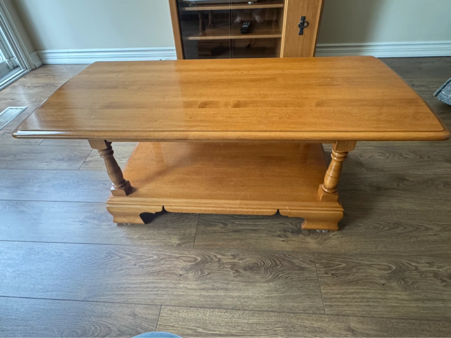 Roxton maple coffee table with lower shelf