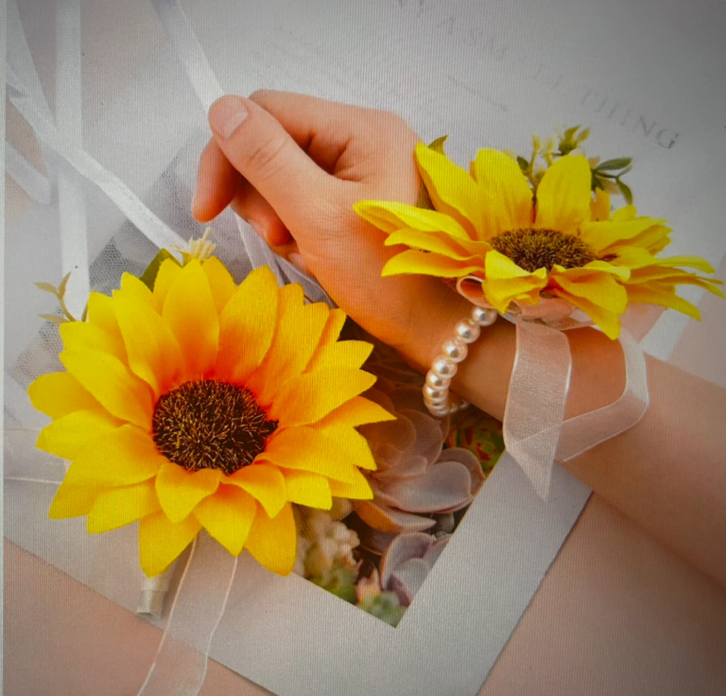 Sunflower Boutonniere and Wrist Corsage Set - photo 5