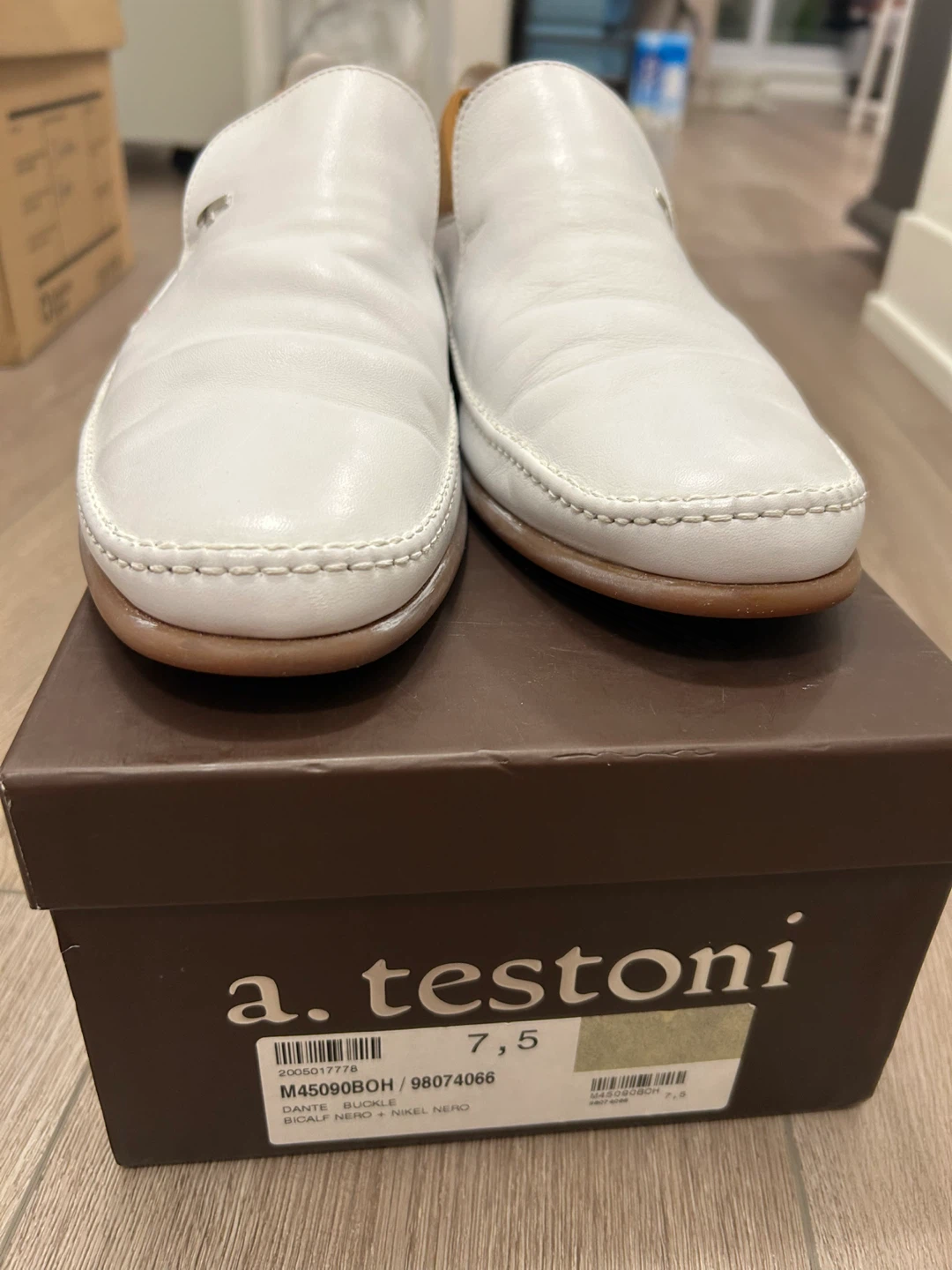 A. Testoni White Leather Slip-On Loafers Men's Size 7.5